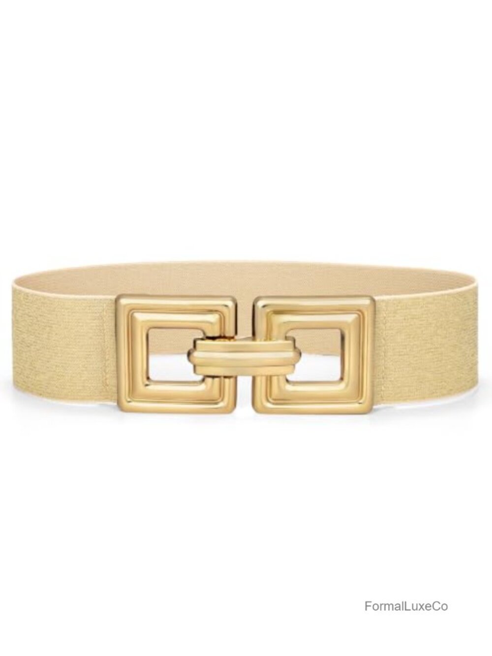 Wide Elastic Waist Belt Women Hollow Out Square Gold Buckle Stretchy Waistband